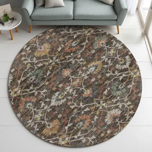 Indoor/Outdoor Silk Road Chocolate 8\' x 8\' Round Rug