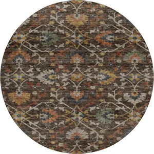 Indoor/Outdoor Silk Road Chocolate 8\' x 8\' Round Rug
