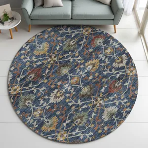 Indoor/Outdoor Silk Road Navy 8\' x 8\' Round Rug
