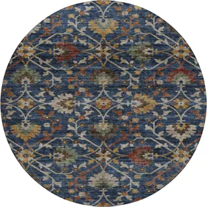 Indoor/Outdoor Silk Road Navy 8\' x 8\' Round Rug