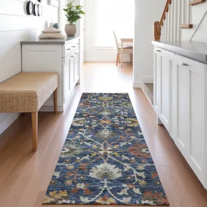 Indoor/Outdoor Silk Road Navy 2\'3\" x 7\'6\" Runner Rug