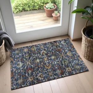 Indoor/Outdoor Silk Road Navy 1\'8\" x 2\'6\" Rug