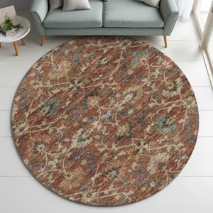 Indoor/Outdoor Silk Road Paprika 8\' x 8\' Round Rug