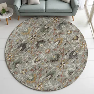 Indoor/Outdoor Silk Road Pewter 8\' x 8\' Round Rug