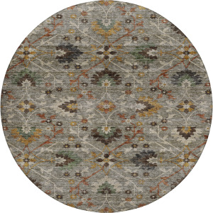 Indoor/Outdoor Silk Road Pewter 8' x 8' Round Rug