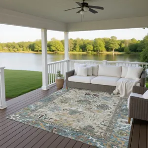 Indoor/Outdoor Silk Road Aqua 5\' x 7\'6\" Rug