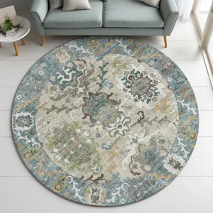 Indoor/Outdoor Silk Road Aqua 8\' x 8\' Round Rug
