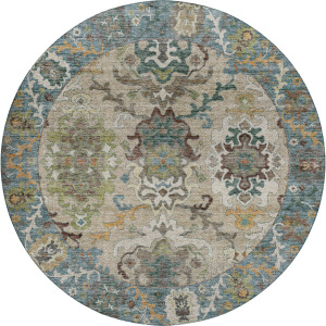 Indoor/Outdoor Silk Road Aqua 8' x 8' Round Rug