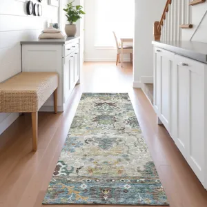 Indoor/Outdoor Silk Road Aqua 2\'3\" x 7\'6\" Runner Rug