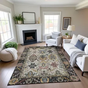Indoor/Outdoor Silk Road Black 10\' x 14\' Rug