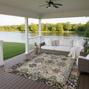 Indoor/Outdoor Silk Road Black 10\' x 14\' Rug