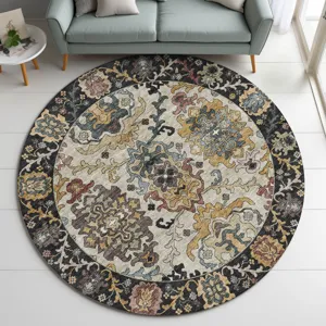 Indoor/Outdoor Silk Road Black 8\' x 8\' Round Rug