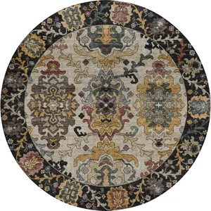 Indoor/Outdoor Silk Road Black 8\' x 8\' Round Rug