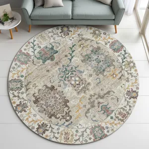 Indoor/Outdoor Silk Road Putty 8\' x 8\' Round Rug