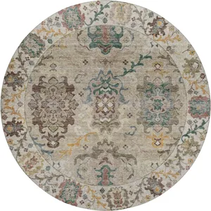 Indoor/Outdoor Silk Road Putty 8\' x 8\' Round Rug