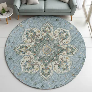 Indoor/Outdoor Silk Road Aqua 8\' x 8\' Round Rug