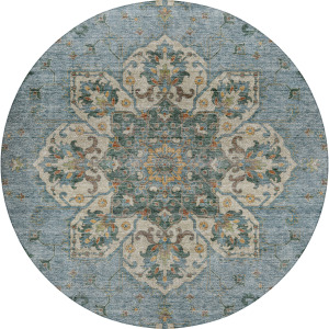 Indoor/Outdoor Silk Road Aqua 8' x 8' Round Rug