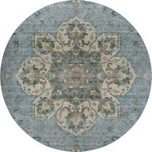 Indoor/Outdoor Silk Road Aqua 8\' x 8\' Round Rug