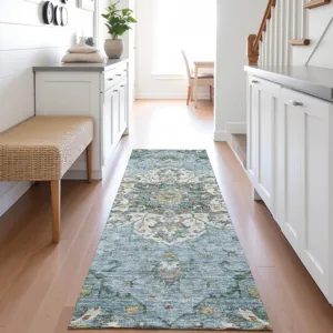 Indoor/Outdoor Silk Road Aqua 2\'3\" x 7\'6\" Runner Rug