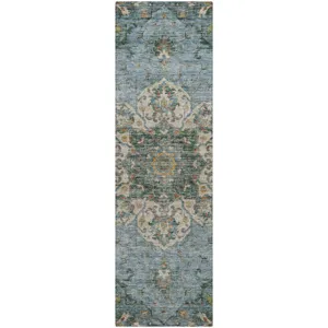 Indoor/Outdoor Silk Road Aqua 2\'3\" x 7\'6\" Runner Rug