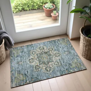 Indoor/Outdoor Silk Road Aqua 1\'8\" x 2\'6\" Rug