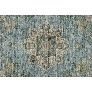 Indoor/Outdoor Silk Road Aqua 1\'8\" x 2\'6\" Rug
