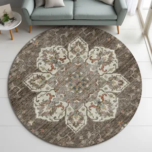 Indoor/Outdoor Silk Road Chocolate 8\' x 8\' Round Rug