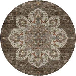 Indoor/Outdoor Silk Road Chocolate 8\' x 8\' Round Rug