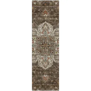 Indoor/Outdoor Silk Road Chocolate 2\'3\" x 7\'6\" Runner Rug