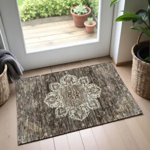 Indoor/Outdoor Silk Road Chocolate 1\'8\" x 2\'6\" Rug