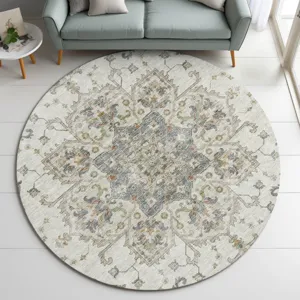 Indoor/Outdoor Silk Road Ivory 8\' x 8\' Round Rug
