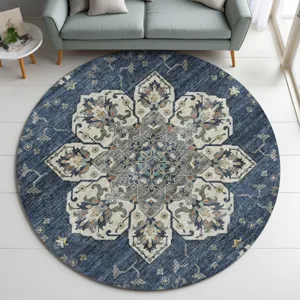Indoor/Outdoor Silk Road Navy 8\' x 8\' Round Rug