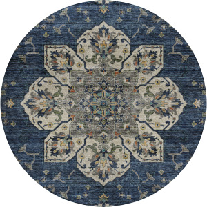 Indoor/Outdoor Silk Road Navy 8' x 8' Round Rug