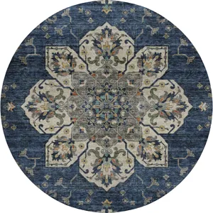Indoor/Outdoor Silk Road Navy 8\' x 8\' Round Rug