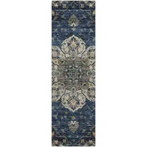 Indoor/Outdoor Silk Road Navy 2\'3\" x 7\'6\" Runner Rug