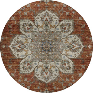 Indoor/Outdoor Silk Road Paprika 8' x 8' Round Rug