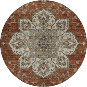Indoor/Outdoor Silk Road Paprika 8\' x 8\' Round Rug