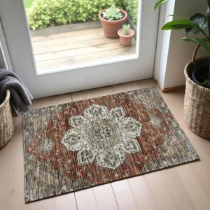 Indoor/Outdoor Silk Road Paprika 1\'8\" x 2\'6\" Rug