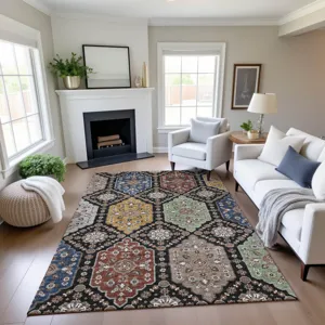 Indoor/Outdoor Silk Road Black 8\' x 10\' Rug