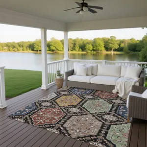 Indoor/Outdoor Silk Road Black 8\' x 10\' Rug
