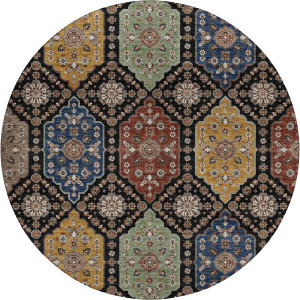 Indoor/Outdoor Silk Road Black 8' x 8' Round Rug
