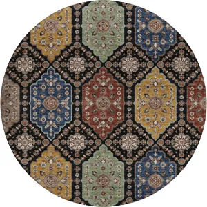 Indoor/Outdoor Silk Road Black 8\' x 8\' Round Rug
