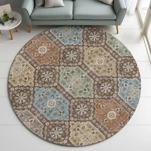 Indoor/Outdoor Silk Road Chocolate 8\' x 8\' Round Rug