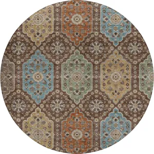 Indoor/Outdoor Silk Road Chocolate 8\' x 8\' Round Rug