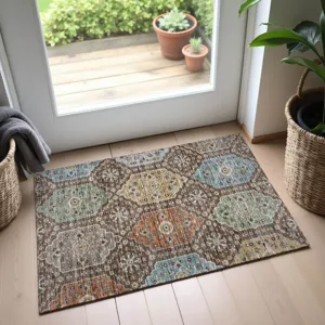 Indoor/Outdoor Silk Road Chocolate 1\'8\" x 2\'6\" Rug