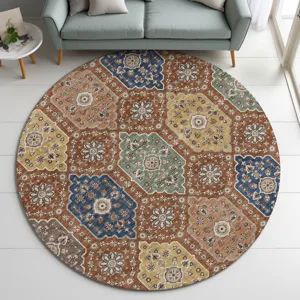 Indoor/Outdoor Silk Road Paprika 8\' x 8\' Round Rug