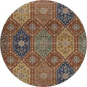 Indoor/Outdoor Silk Road Paprika 8\' x 8\' Round Rug