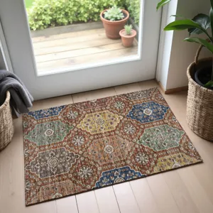 Indoor/Outdoor Silk Road Paprika 1\'8\" x 2\'6\" Rug