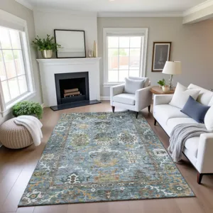 Indoor/Outdoor Silk Road Aqua 9\' x 12\' Rug