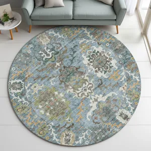 Indoor/Outdoor Silk Road Aqua 8\' x 8\' Round Rug